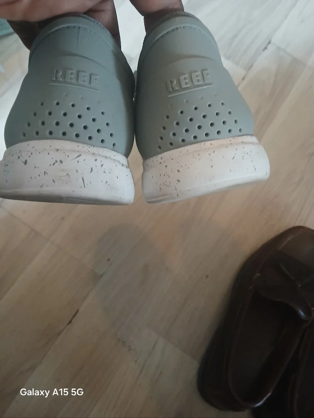 Reef Men's Perforated Slip-On Loafers in Light Gray with Blue Lining